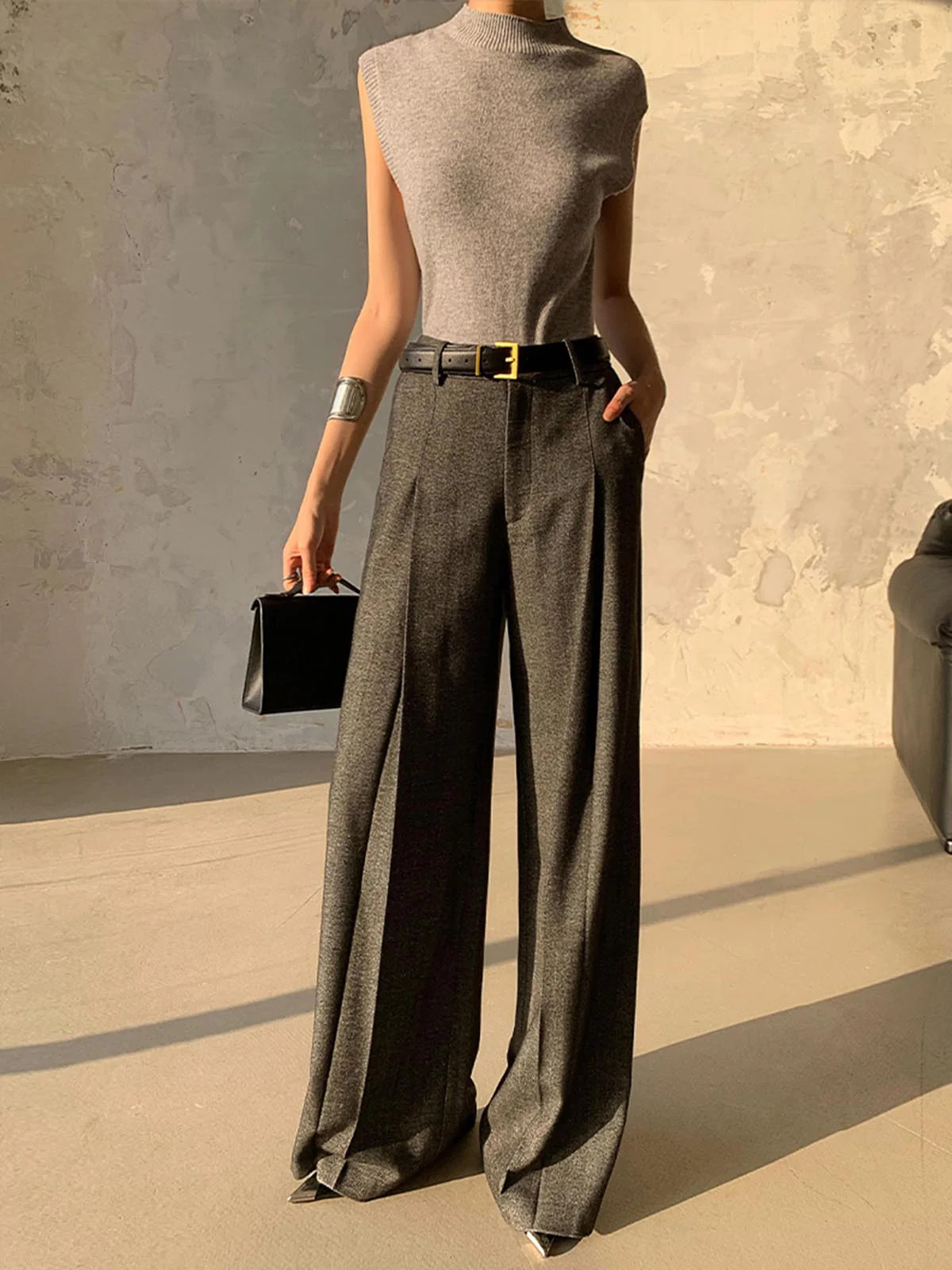 High Waist Pleated Pants Without Belt | Commense