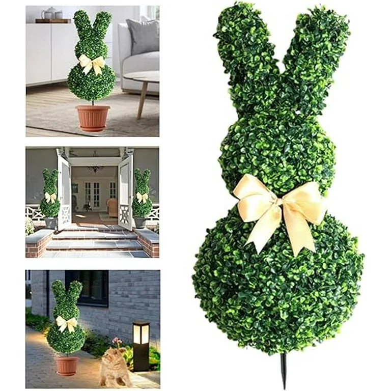 JEWLALO 28" Easter Bunny Topiary Outdoor, Artificial Boxwood Bunny Topiary Trees with Ground Spik... | Walmart (US)