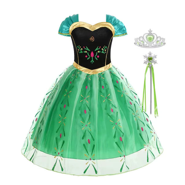 Disney Green Anna Dress for Kids Girl Halloween Princess Disguise Frozen Party Clothing Girls Hal... | AliExpress (US)