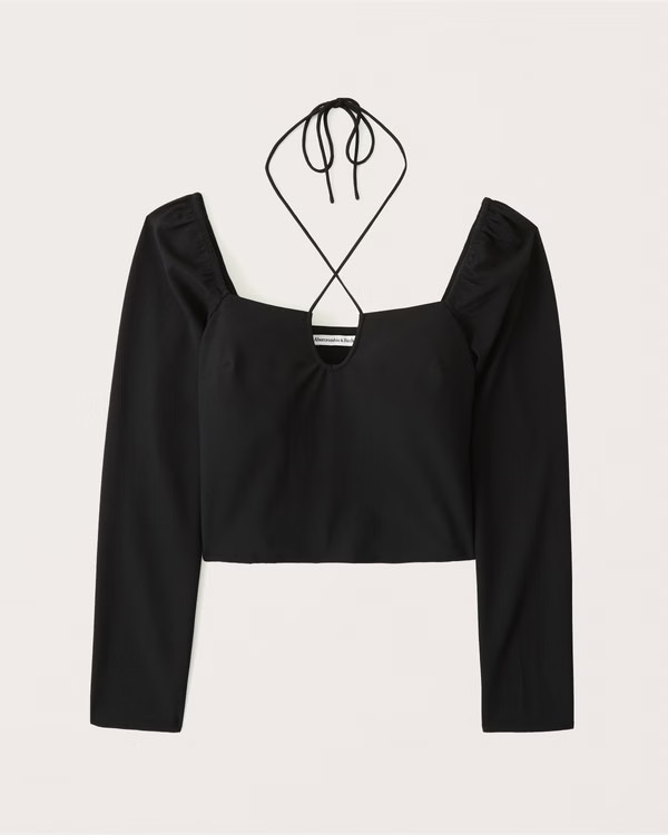 Long-Sleeve Keyhole Strappy Blouse | Abercrombie & Fitch (US)