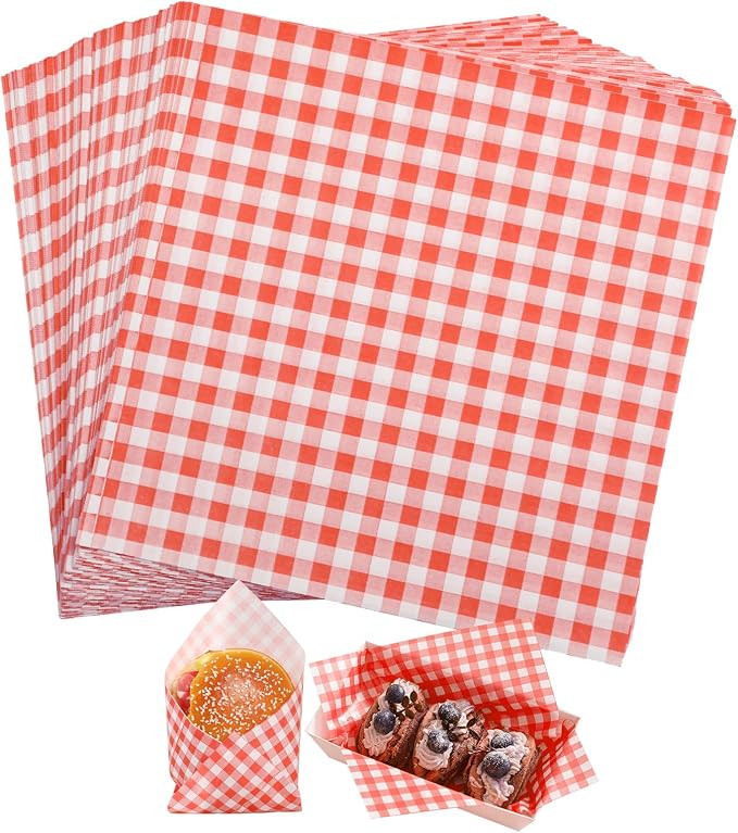 100 PCS Checkered Waxed Deli Paper Sheets 7 * 7 Inch, Food-grade Greaseproof Paper Food Basket Li... | Amazon (US)