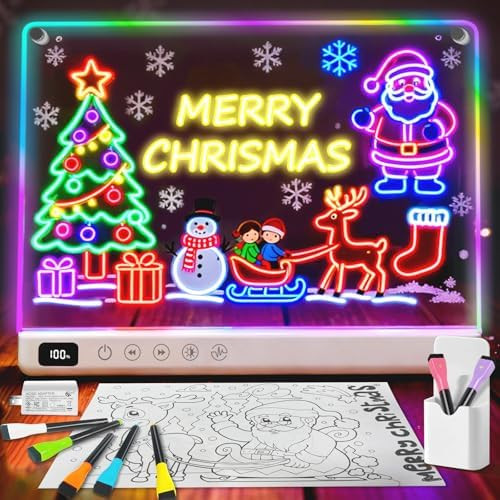 Led Drawing Board with 13 Light Effects, 13.7"x10" Rechargeable Glow Doodle LED Note Board with C... | Amazon (US)