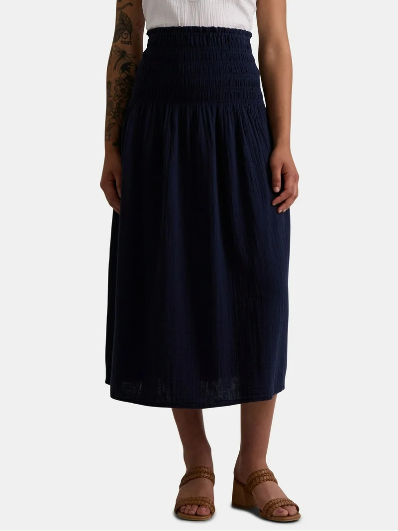 Time and Tru Women’s Cotton Double Cloth Smocked Convertible Dress Skirt, Sizes XS-XXXL | Walmart (US)