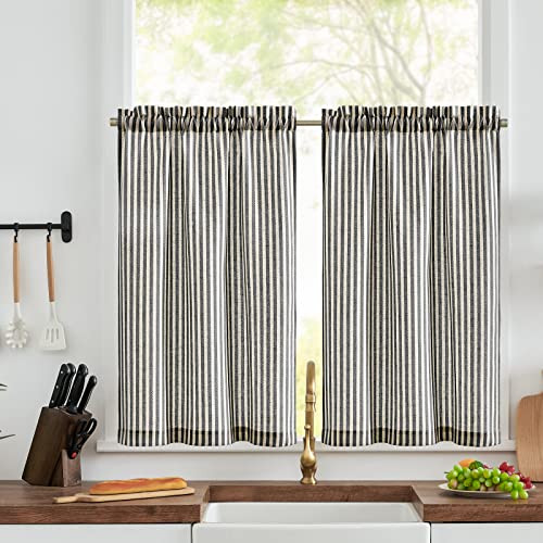 jinchan Linen Kitchen Curtains 36 Inch Length Striped Tier Curtains Ticking Stripe Small Drapes f... | Amazon (US)