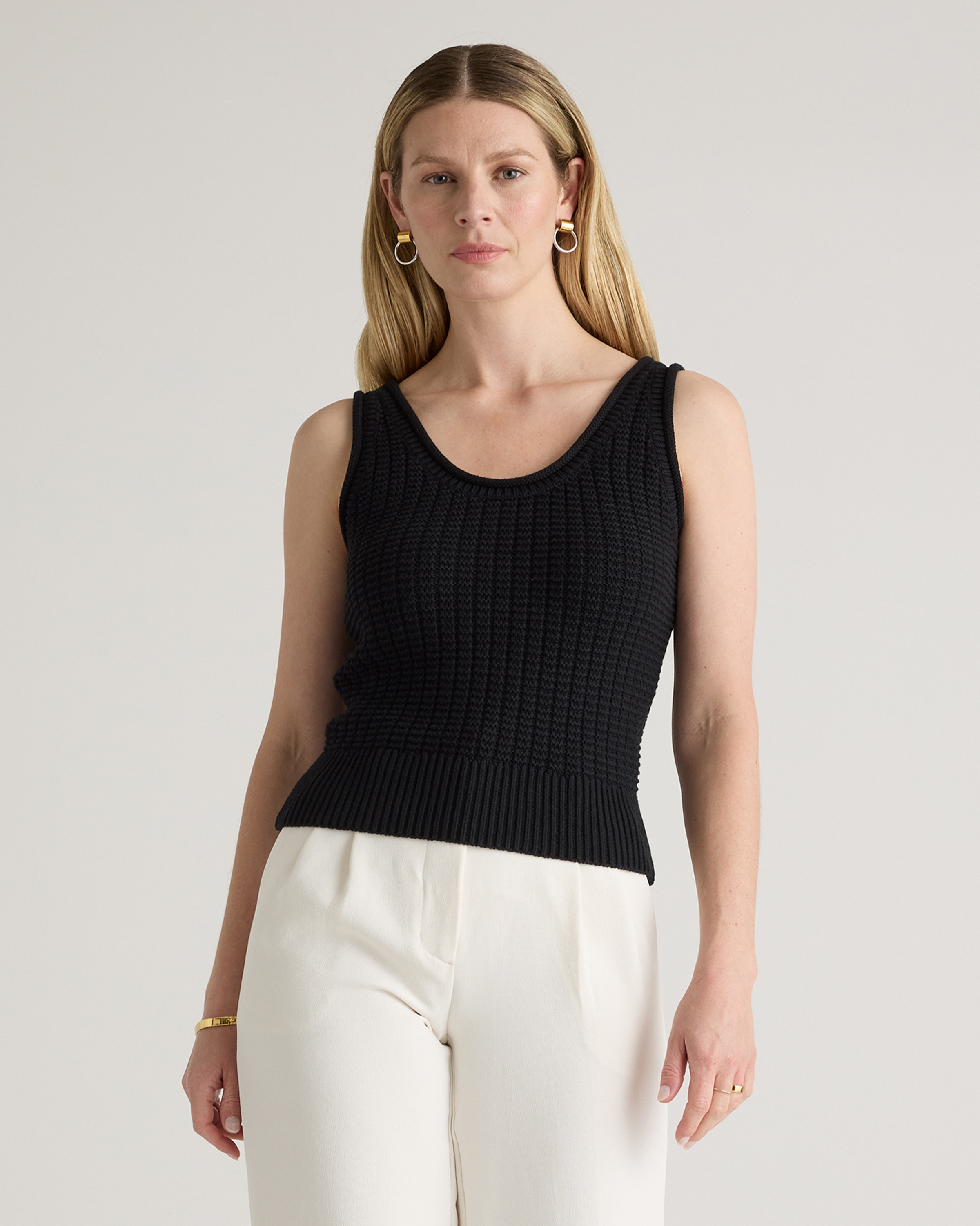 Quince | Women's Waffle Cropped Sweater Tank Top in Heather Dove Grey, Size XL, Organic Cotton | Quince