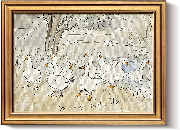 Bzstyleart Vintage Wall Art Decor for Living Room, Gold Framed Canvas Wall Decor Duck Painting Vi... | Amazon (US)