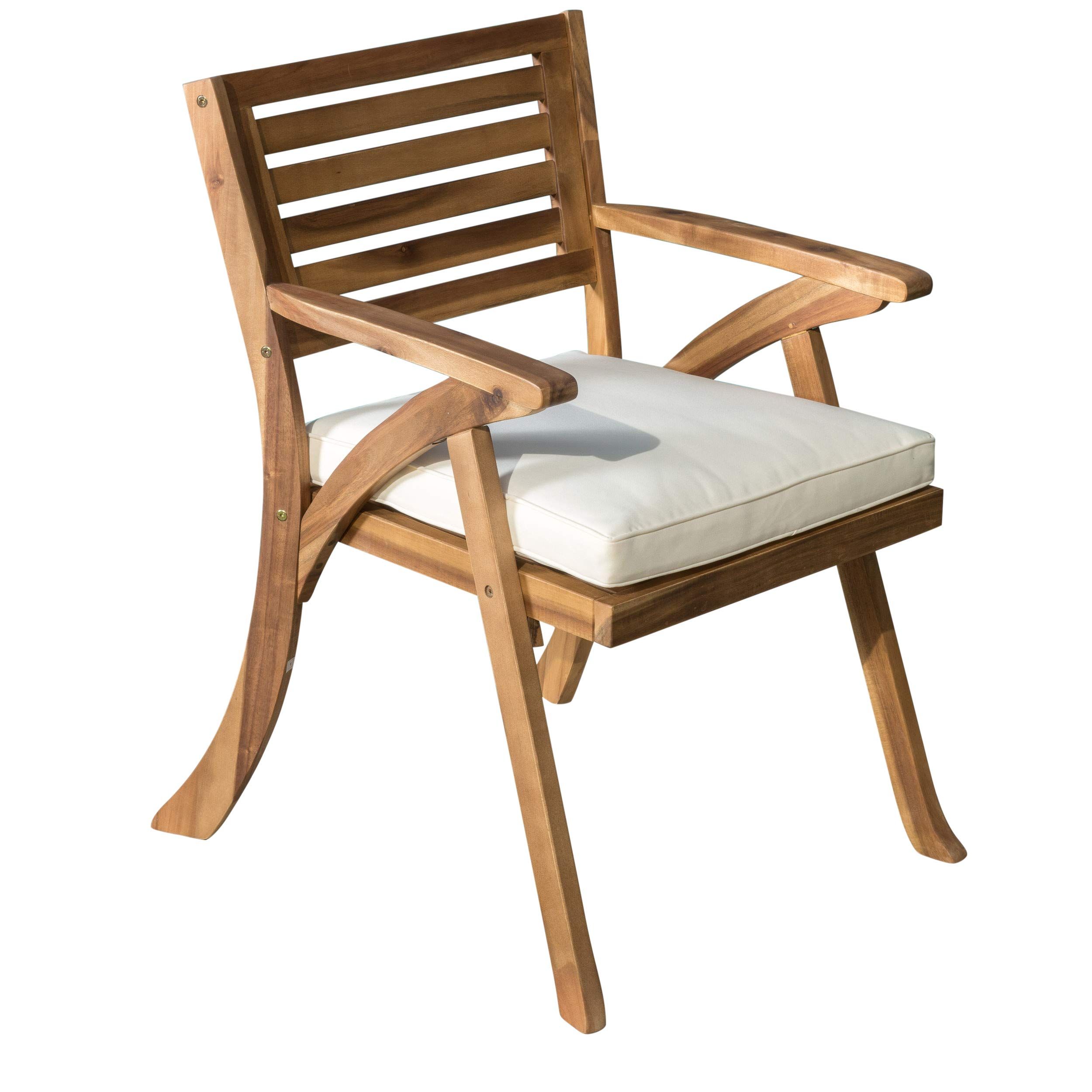 Christopher Knight Home Hermosa Outdoor Acacia Wood Arm Chairs, 2-Pcs Set, Teak Finish / Cream | Amazon (US)