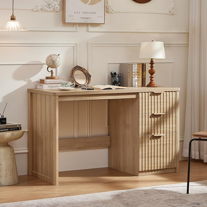 LEYAOYAO Office Desk 48" with 3 Drawers Storage File Cabinet Wood Fluted Desk for Computer Office... | Amazon (US)