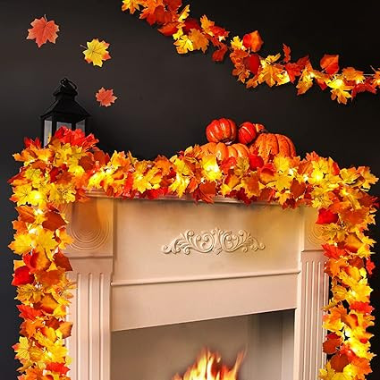2 Pack Fall Decor for Home Thanksgiving Decorations Lighted Fall Garland Maple Leaves Total 11.8F... | Amazon (US)