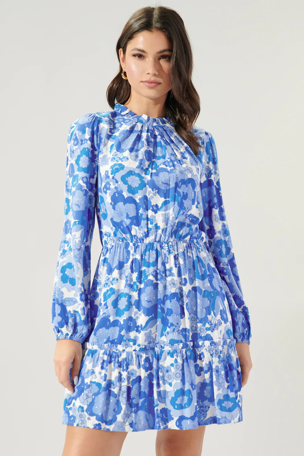 Juliani Floral Balloon Sleeve Blouson Tea Dress | Sugarlips