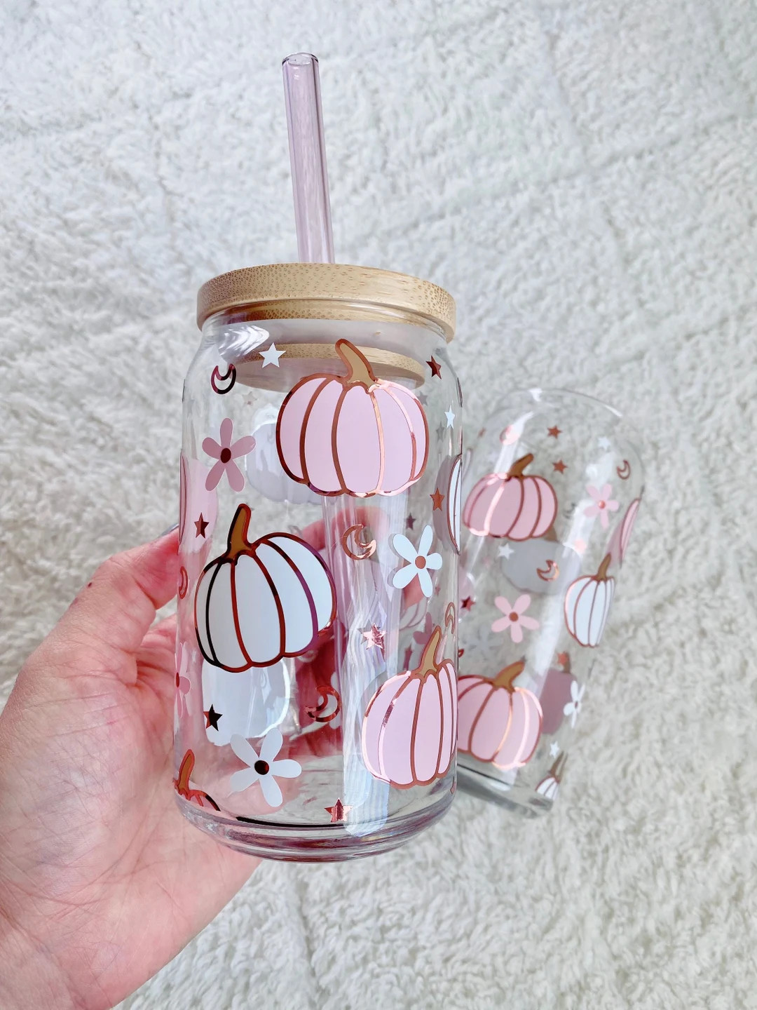 Cute Pink Pumpkin Beer Can Glass, Iced Coffee Glass, 16oz 20oz Libbey Glass, Fall Glass Can, Hall... | Etsy (US)
