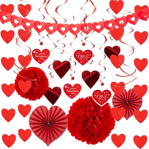 JOYIN Valentines Day Decoration Kit with 1 Heart Shaped Garland, 2 Tissue Fans, 2 Tissue Poms, 6 ... | Walmart (US)
