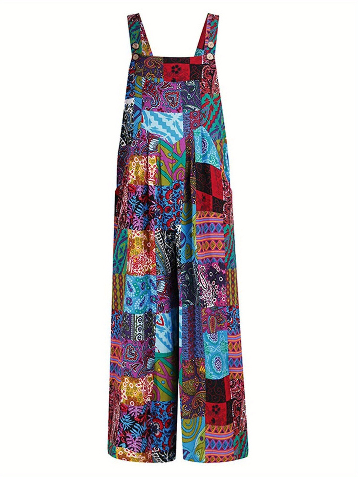 Print Square Neck Overall Jumpsuit Casual Button - Temu | Temu Affiliate Program
