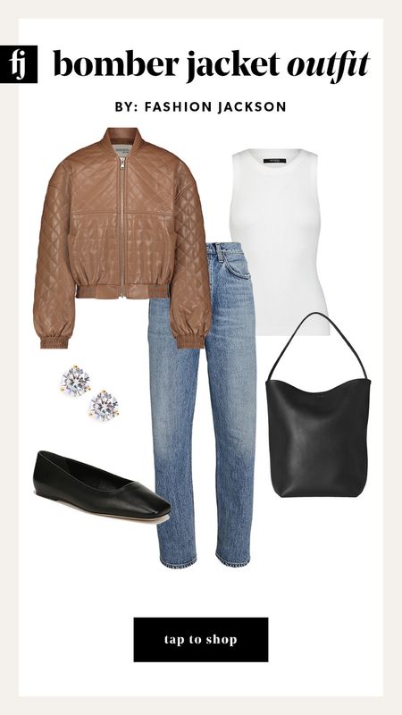 Fall outfits, quilted vegan leather bomber jacket, white tank, agolde jeans, black flats #falloutfits #jeans 

#LTKshoecrush #LTKstyletip #LTKfindsunder100