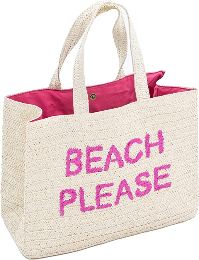 Beach Bags for Women. Straw Beach Tote Bag. Beach Vacation Essentials. Packable Beach Bag. By Hel... | Amazon (US)