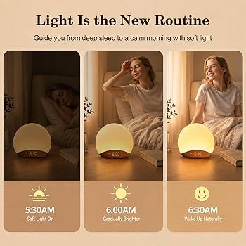 REACHER Wood Grain Sunrise Alarm Clock and Sound Machine Nightlight, Digital Dimmable Clock for B... | Amazon (US)