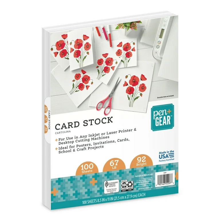Pen+Gear White Card Stock, 8.5" x 11", 67 lb, 100 Sheets | Walmart (US)