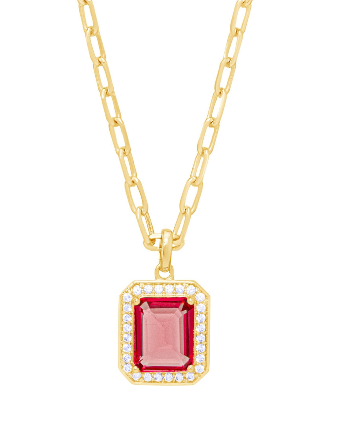 Simulated Ruby Cubic Zirconia Emerald-Cut Paperclip Pendant 18" Gold Plate Necklace - Gold | Macy's