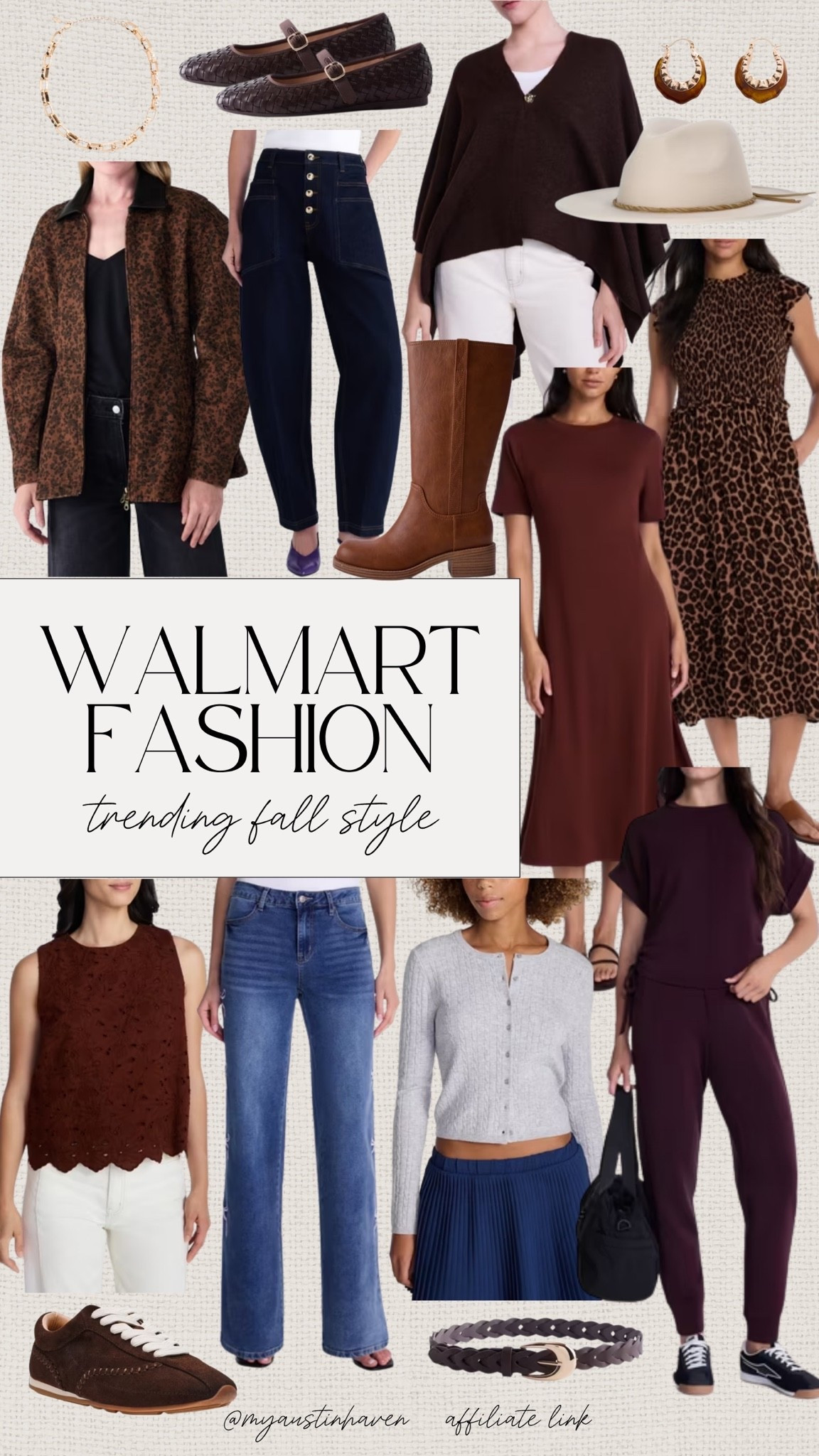 Trending Walmart fall fashion in rich browns, burgundy and leopard print. 🍂 These elevated pieces make it easy to build polished everyday outfits for work, weekends, travel and everything in between.

Walmart fall fashion, trending fall outfits, affordable fall style, Walmart fashion finds, fall wardrobe essentials, rich brown outfits, burgundy fashion, leopard print dress, wide leg jeans, barrel jeans, fall boots, woven flats, matching set, casual fall outfits, elevated basics, workwear inspiration, teacher outfits, fall accessories

#LTKdayinmylife #LTKgrwm #LTKootd