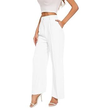 FUNYYZO Women's Wide Leg Pants High Elastic Waisted in The Back Business Work Trousers Long Straight Suit Pants for Summer_ | Amazon (US)