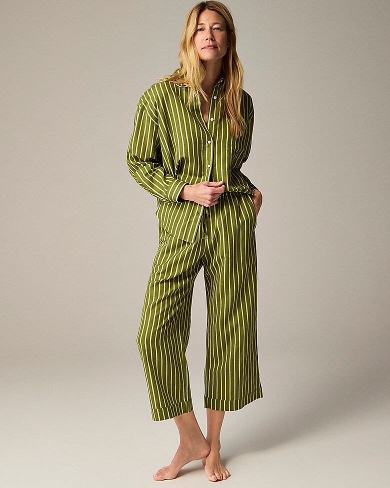 Relaxed long-sleeve pajama pant set in striped linen-cotton blend | J. Crew US