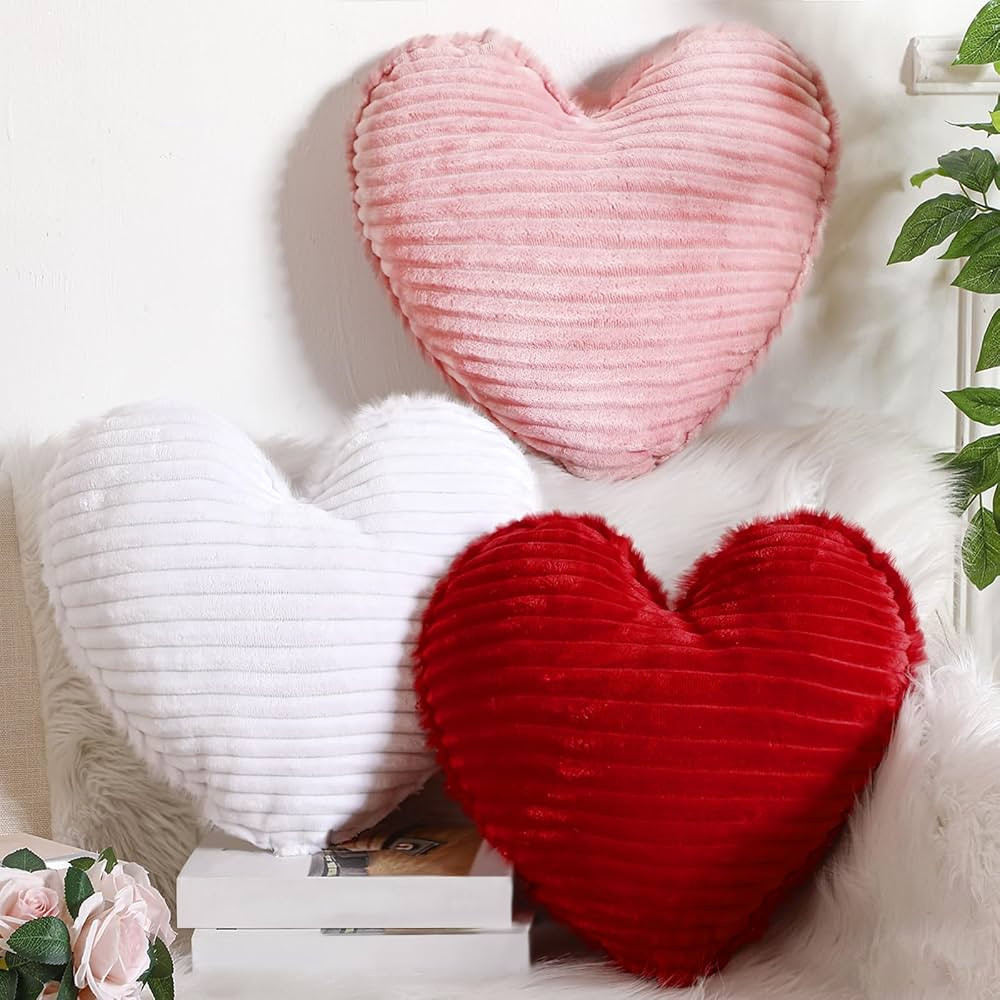 3Pcs Valentines Day Decorations Heart Shaped Pillow Faux Fur Love Pillows 20 Inch Soft Heart Shap... | Amazon (US)