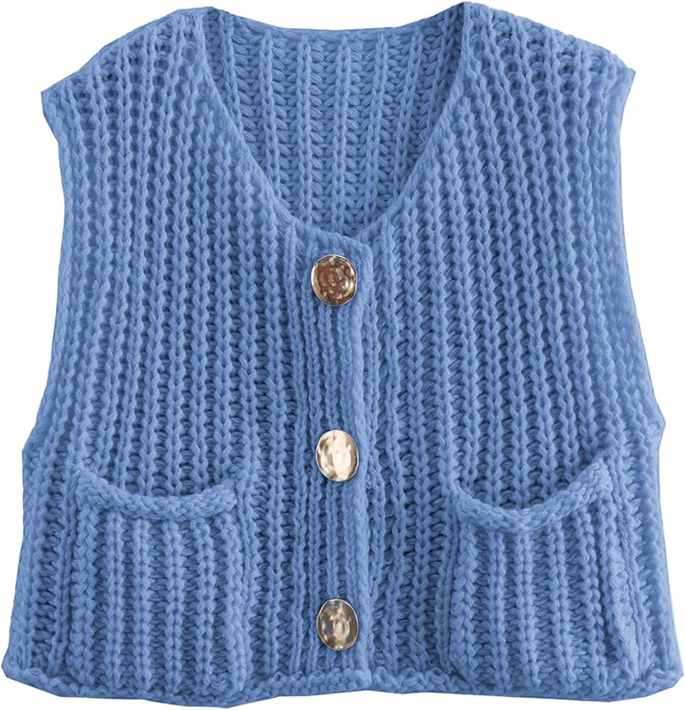 Hixiaohe Womens Crochet Chunky Knit Top Sleeveless Button Down Crop Tops Trendy Cardigan Sweater ... | Amazon (US)
