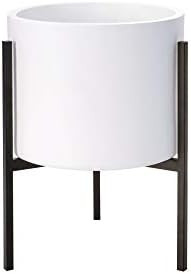 Modern White Plants Pot Cylinder Planter with Heavy Duty Stand, Small 8 Inch Pot, 12.6 Inch with ... | Amazon (US)