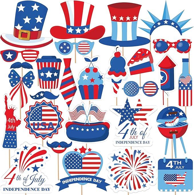 KatchOn, 4th of July Photo Booth Props - Pack of 28 | Fourth of July Photo Props for 4th of July ... | Amazon (US)