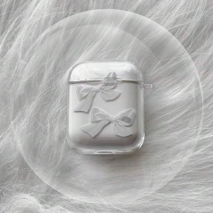 Apple Minimalist White Bowknot Silicone Case Compatible With Airpods 1/2/3/Pro/Pro 2, Transparent... | SHEIN