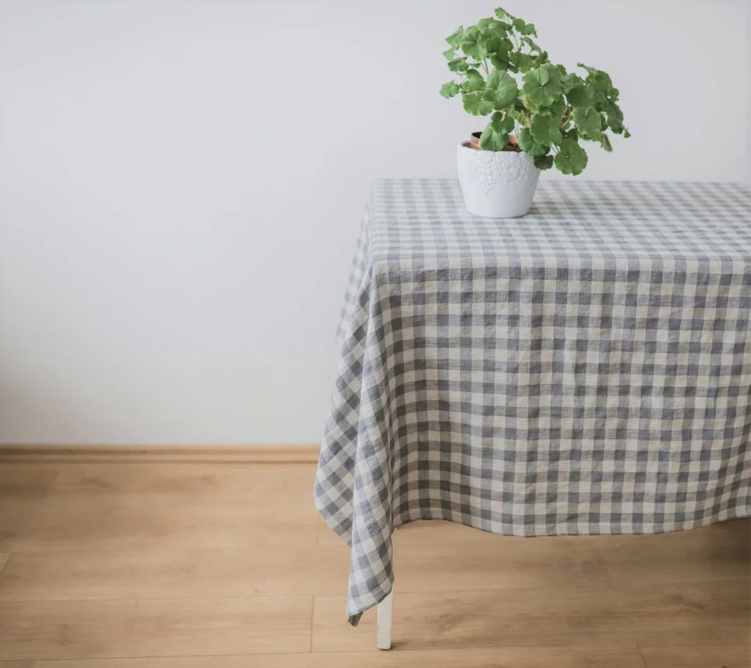 Plaid linen table clothes, plaid wedding table cloth, checked washed linen tablecloths, linen din... | Etsy (US)