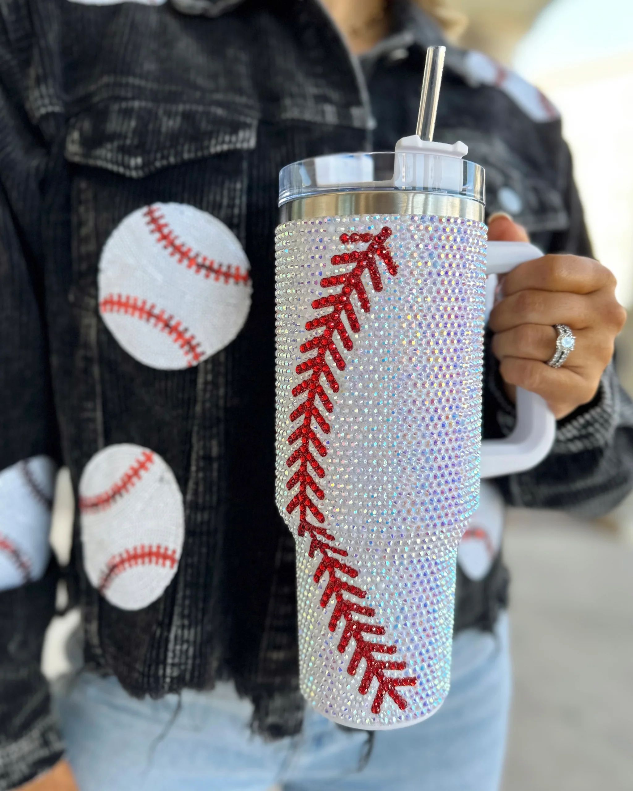 Crystal Baseball White/Red "Blinged Out" 40 Oz. Tumbler (Ships Approx. 3/30) | Live Love Gameday®