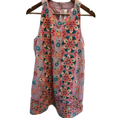 Women’s Anthropologie Pinstripe BEADED BOHO A Line Floral Embroidered Dress SZ 8  | eBay | eBay US