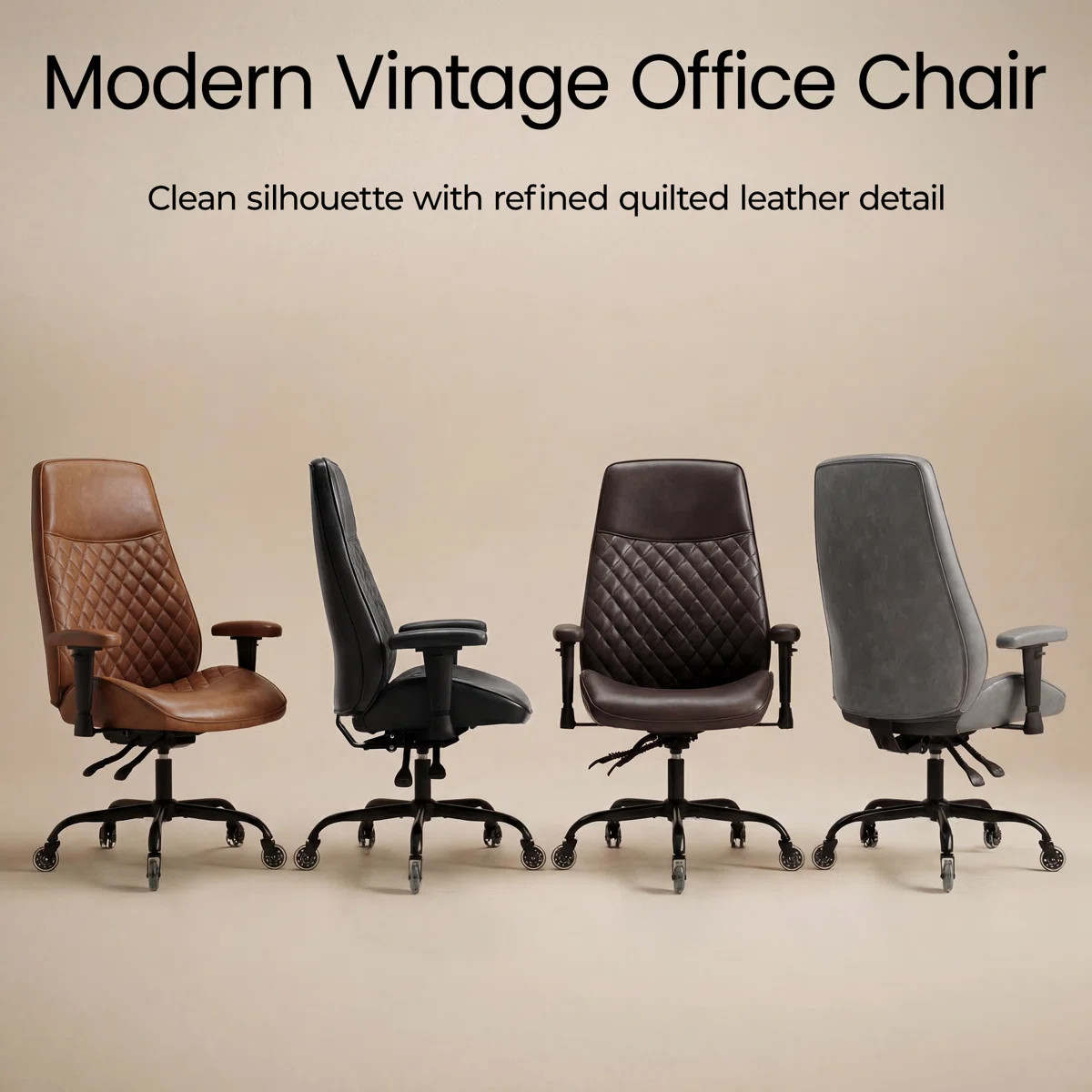 Camellia Ergonomic Faux Leather High Back Office Chair with Pebble Seat, Mid-Century Desk Chair, ... | Wayfair North America