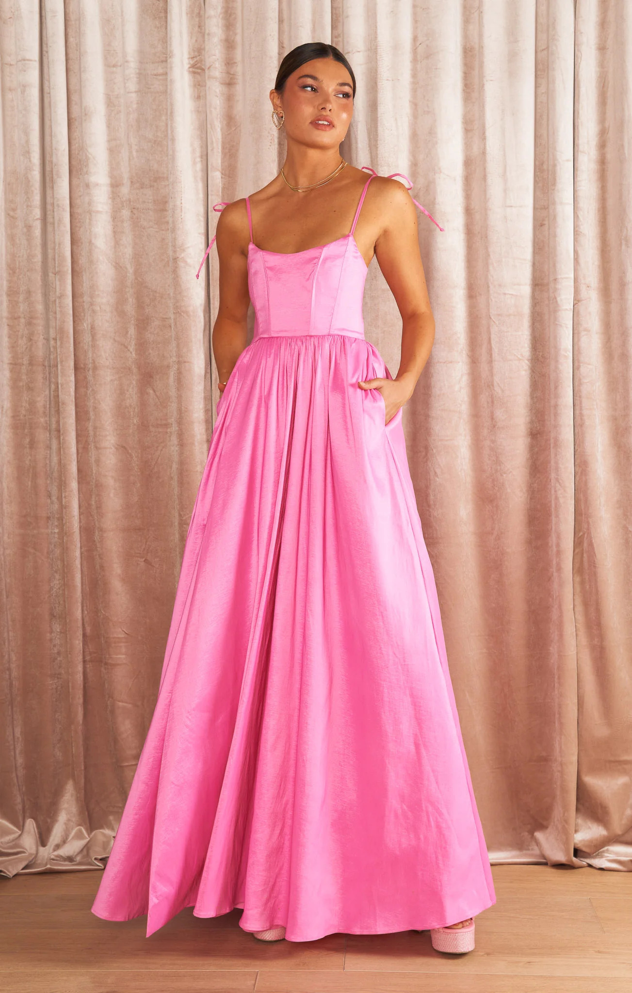 Juliet Maxi Dress, in Pink Taffeta, Size: Small | Show Me Your Mumu | Show Me Your Mumu