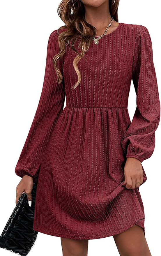 Zeagoo Women's Casual Knit Sweater Dress with Pockets Crew Neck Long Sleeve A-Line Dresses for Wo... | Amazon (US)