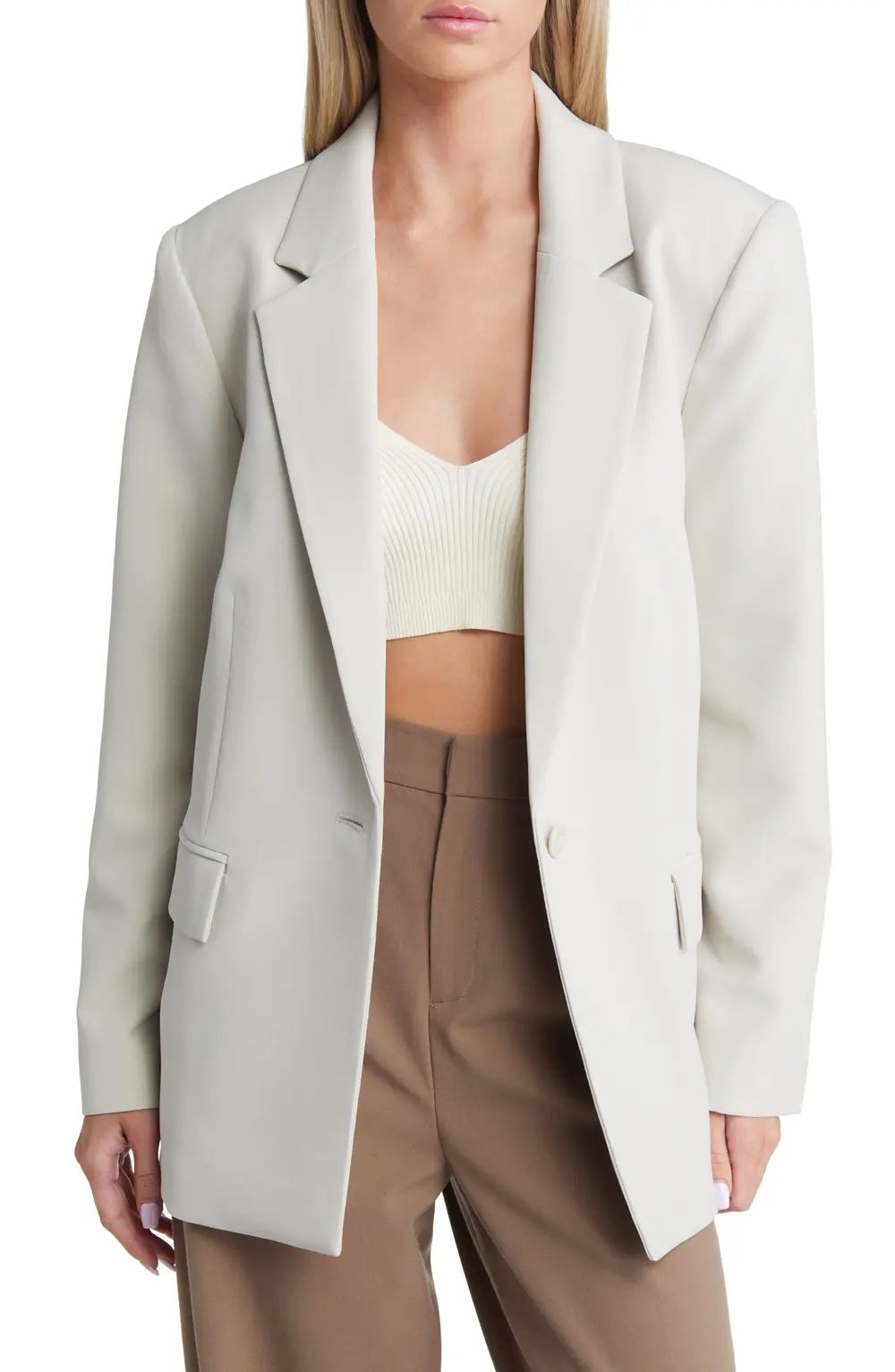 Open Edit Relaxed Fit Oversize Blazer, Size X-Large in Beige Silver at Nordstrom | Nordstrom Canada