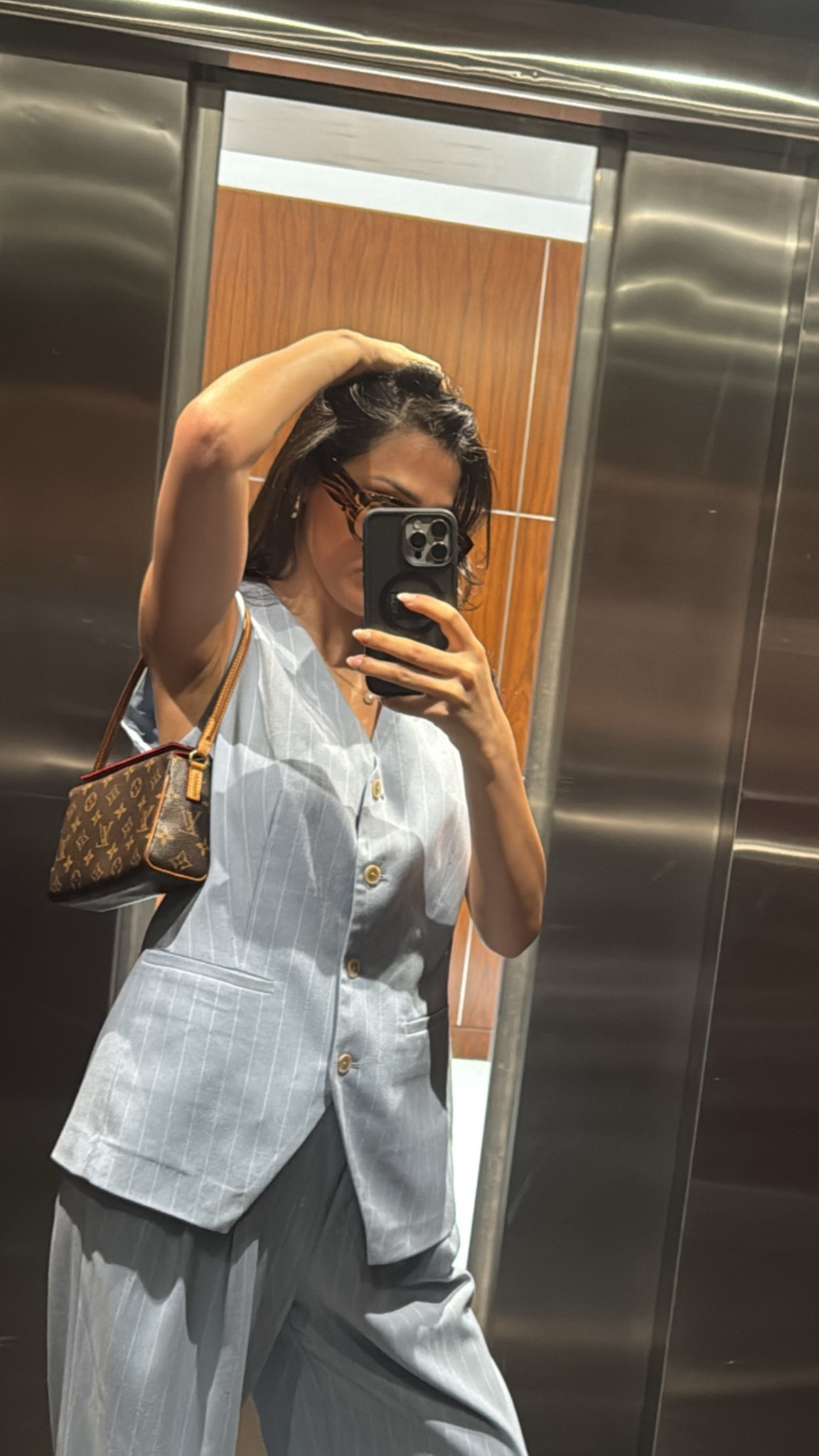 Blue pinstripe co ord 

#LTKstyletip #LTKtravel #LTKsummer