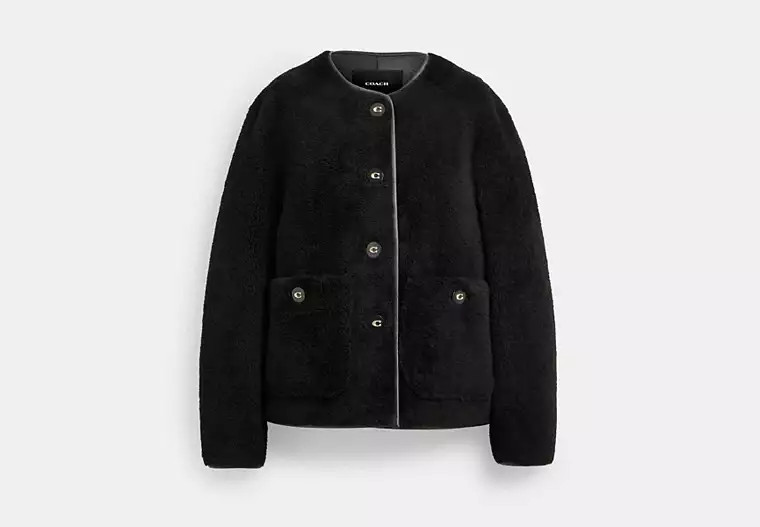 Coach Outlet Fluffy Shearling Coat - Black, Size: Medium | Coach Outlet US
