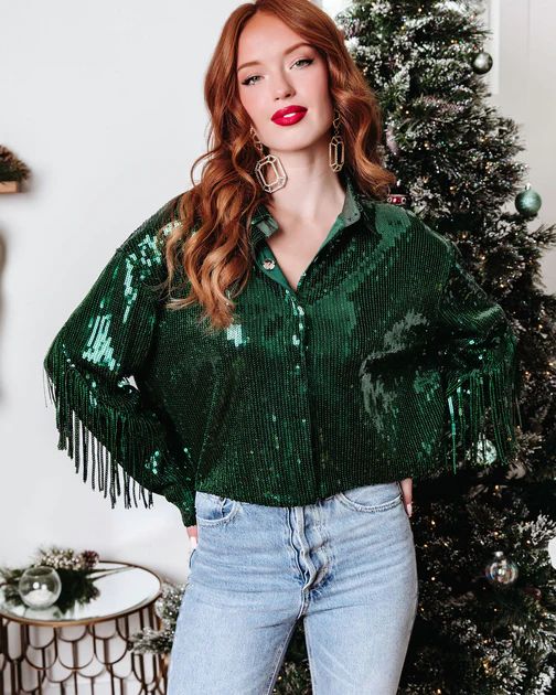 Life Is A Fiesta Sequin Fringe Jacket - Green | VICI Collection