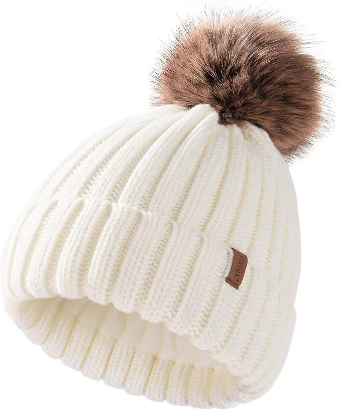 FURTALK Kids Winter Hat Toddler Knitted Pom Beanie Hat Cotton Lined Faux Fur Pom Pom Cap Baby Gir... | Amazon (US)