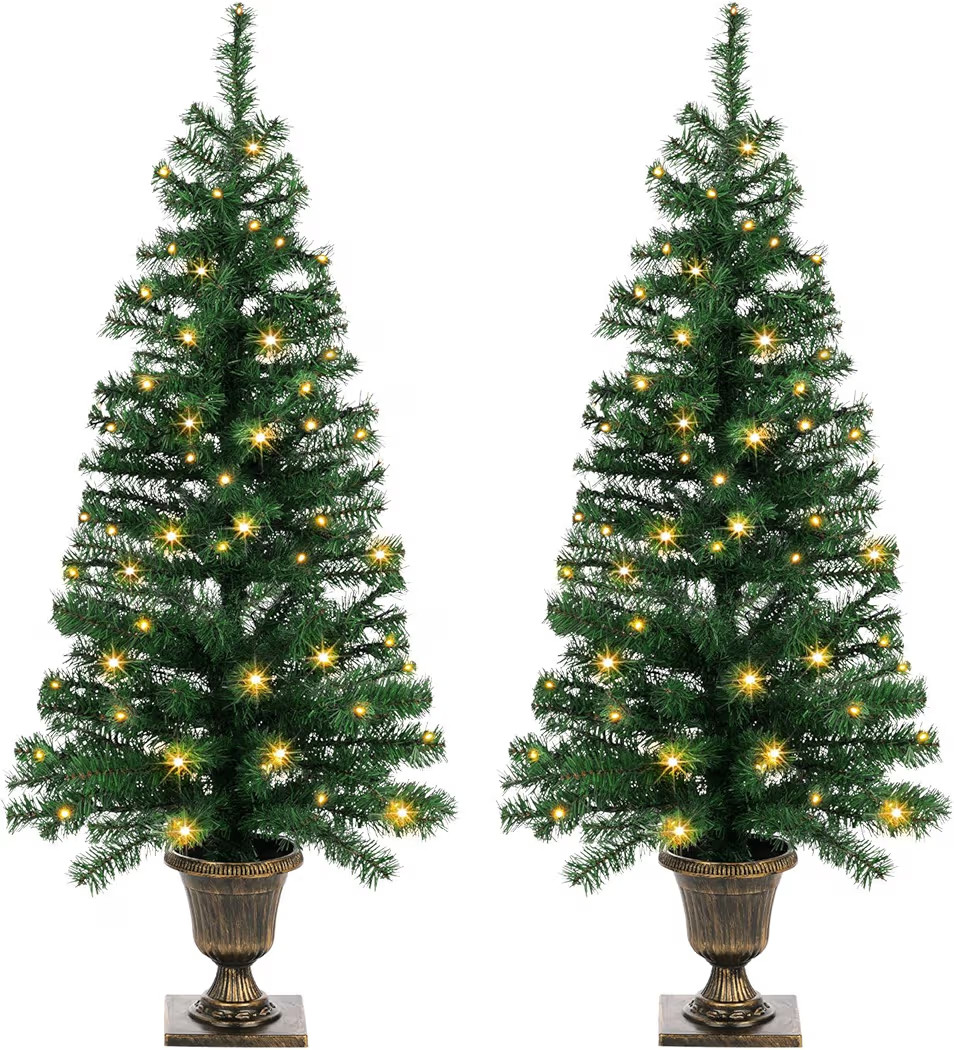 4FT Prelit Christmas Tree 2-Pack Artificial Potted Christmas Tree with 100 Warm White LEDs Batter... | Amazon (US)