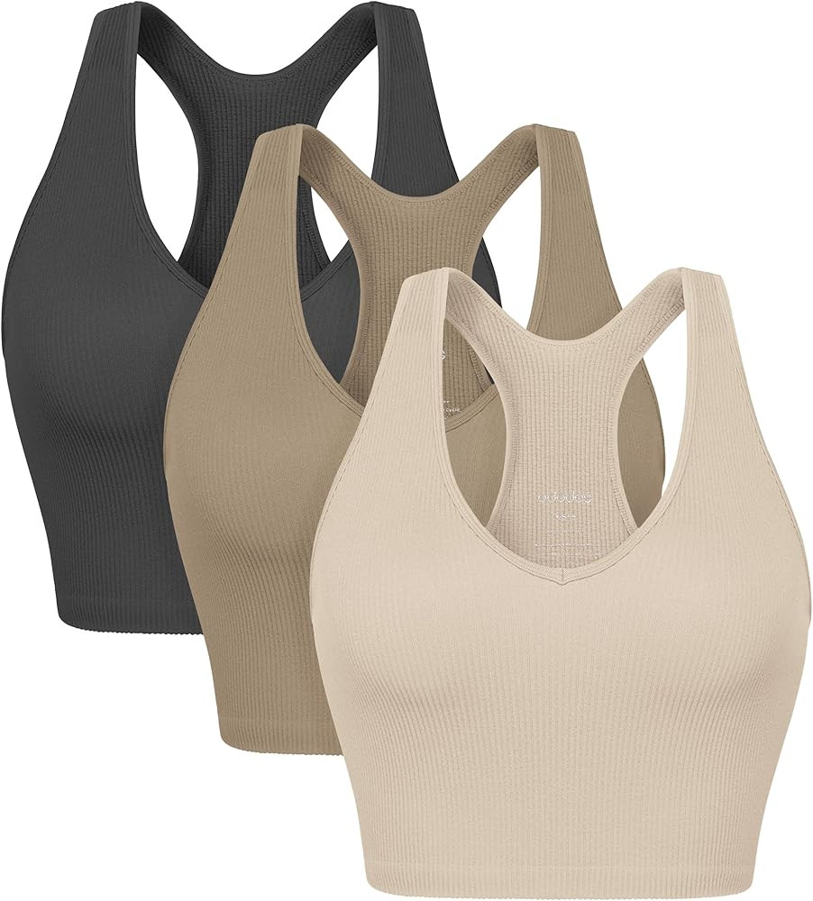ODODOS 3-Pack Seamless Racerback Crop Tank for Women Ribbed Knit Soft Crop Tops | Amazon (US)