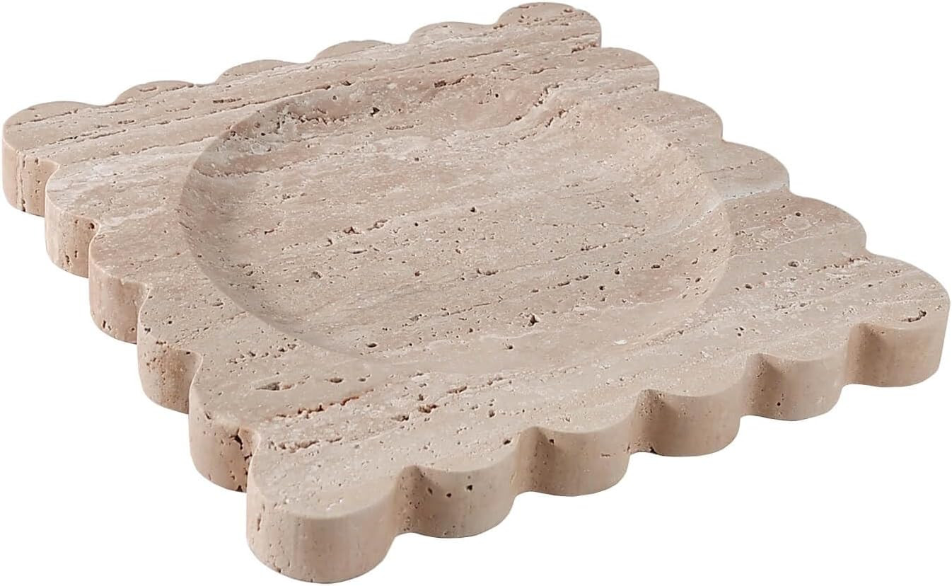 Travertine Vanity Scalloped Bathroom Tray Decorative Jewelry Dish 8 inch | Amazon (US)