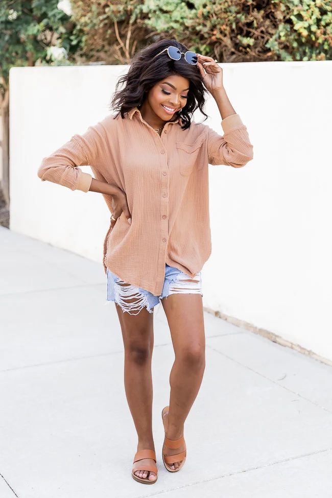 Let Me Adore You Rust Button Front Gauze Blouse | Pink Lily