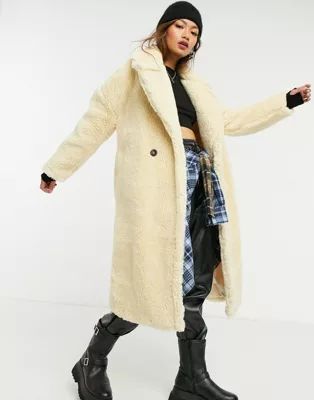 Topshop teddy maxi coat in cream | ASOS (Global)