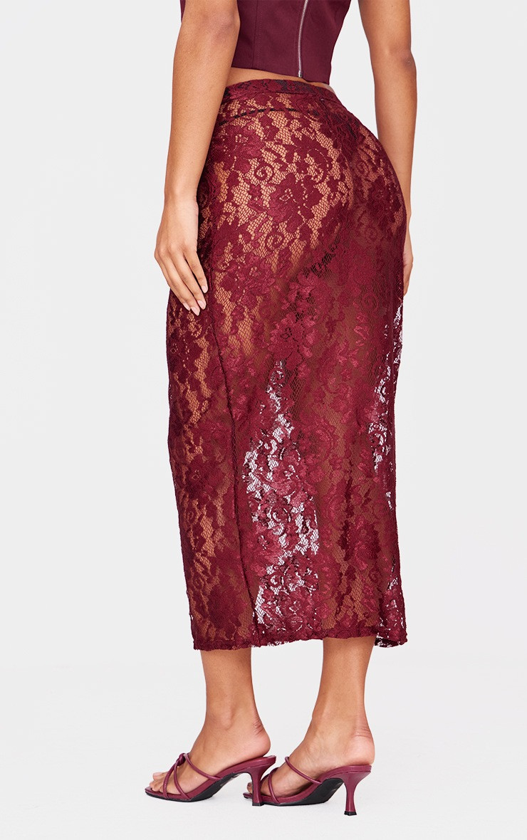 Burgundy Lace Maxi Skirt | PrettyLittleThing US