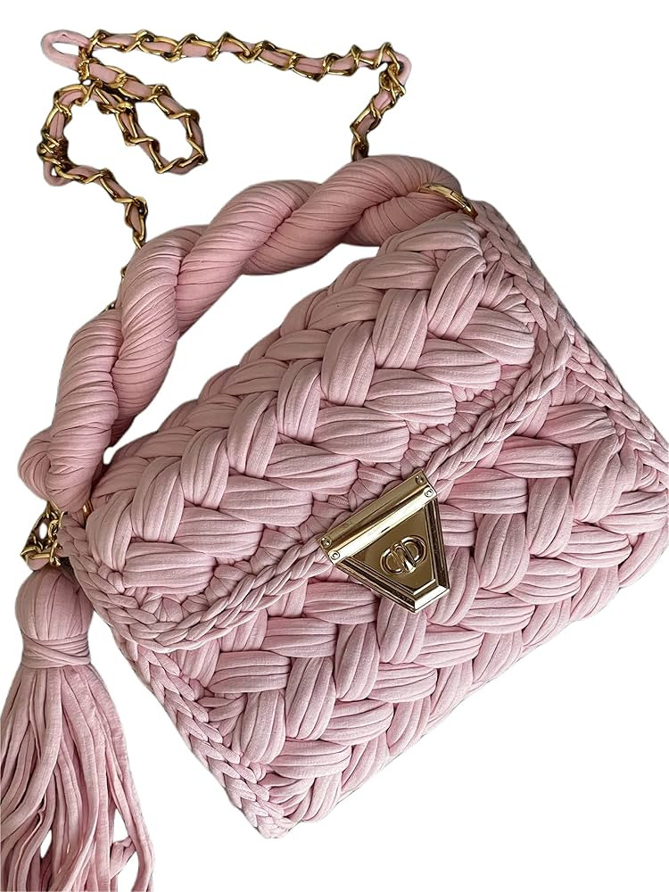Crochet Bag, Luxury Knit Shoulder Bag, Gold Chain Handbag,Capri Bag, Hand Woven Crossbody Bag, Co... | Amazon (US)