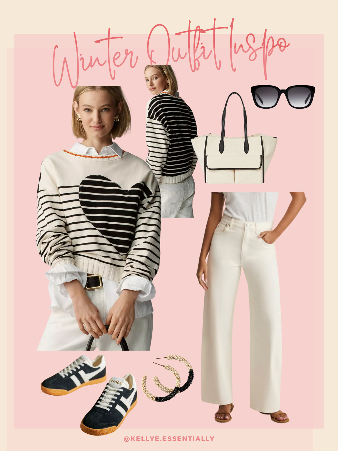 This winter outfit is all about clean neutrals and easy layering.

A striped sweater paired with cream denim for a polished but relaxed look.

Finished with comfy sneakers, a classic tote, simple jewelry, and sunglasses. Perfect for everyday winter outfits, errands, travel days, or casual lunch dates.

Timeless, wearable, and easy to recreate. 

 #LTKValentine #LTKootd #LTKSeasonal