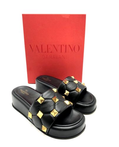 Valentino Garavani Women's Studded Leather Platform Slide Sandals Size 39 Black | eBay US